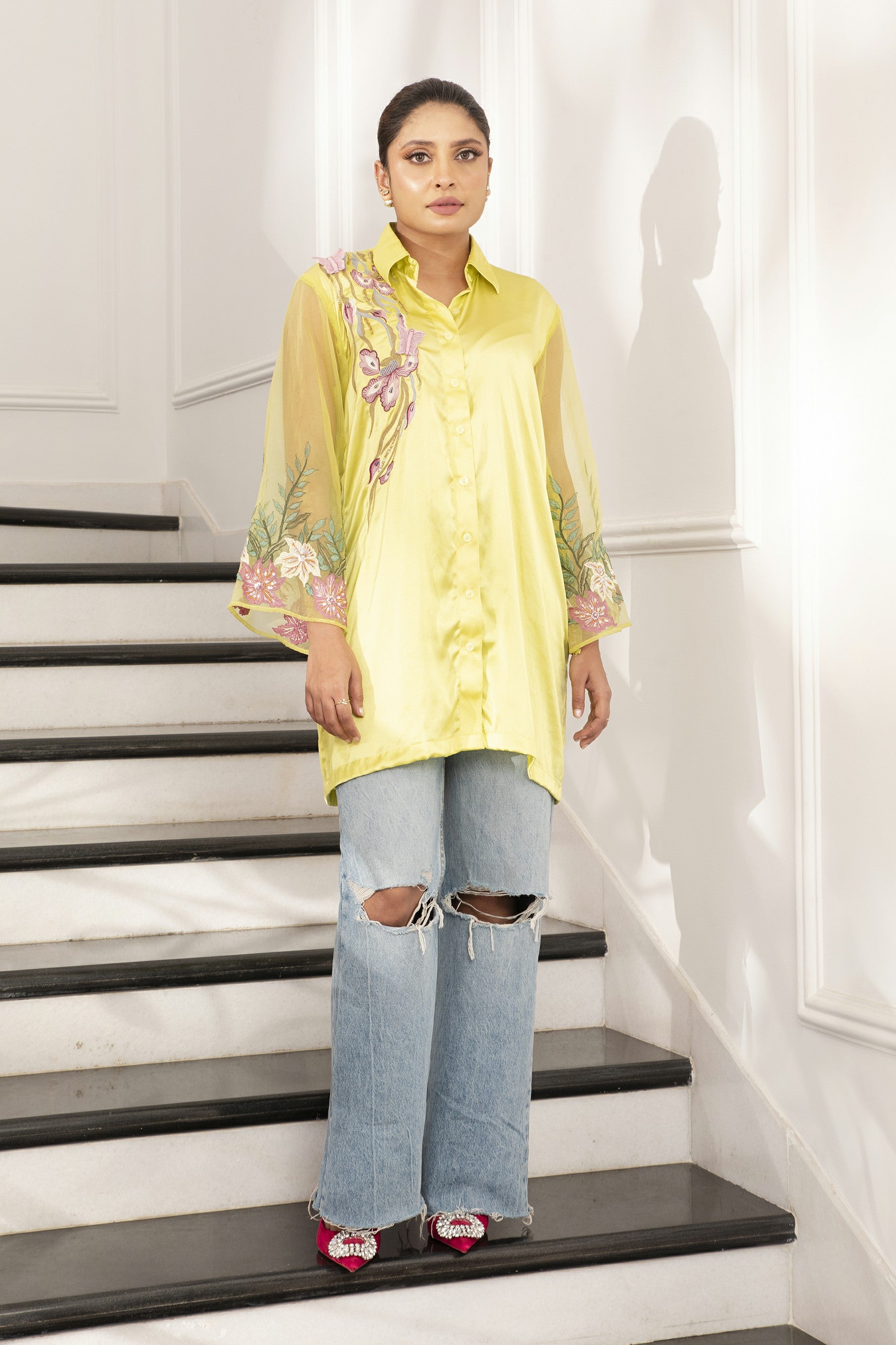 ZAYNA LIME SATIN SHIRT