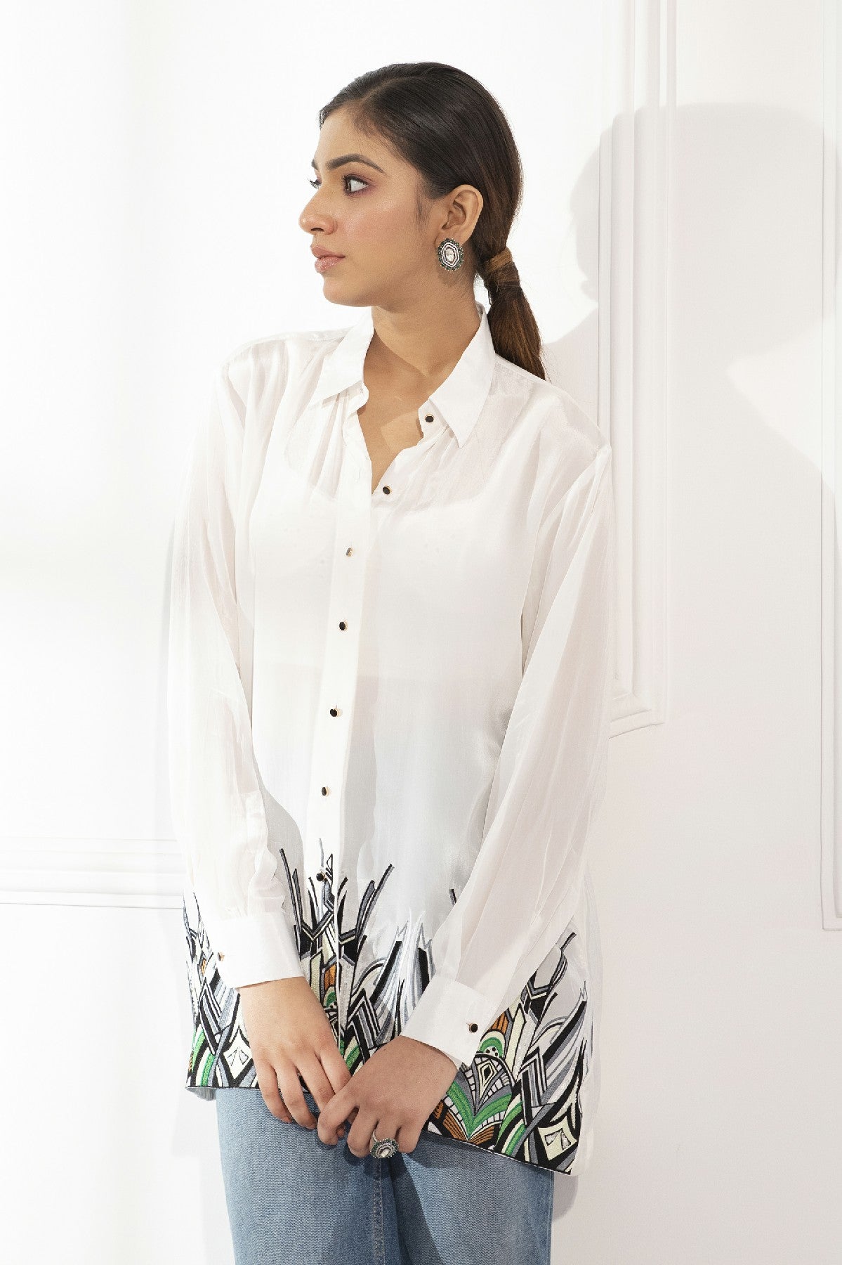 ANEESA WHITE CREPE SHIRT