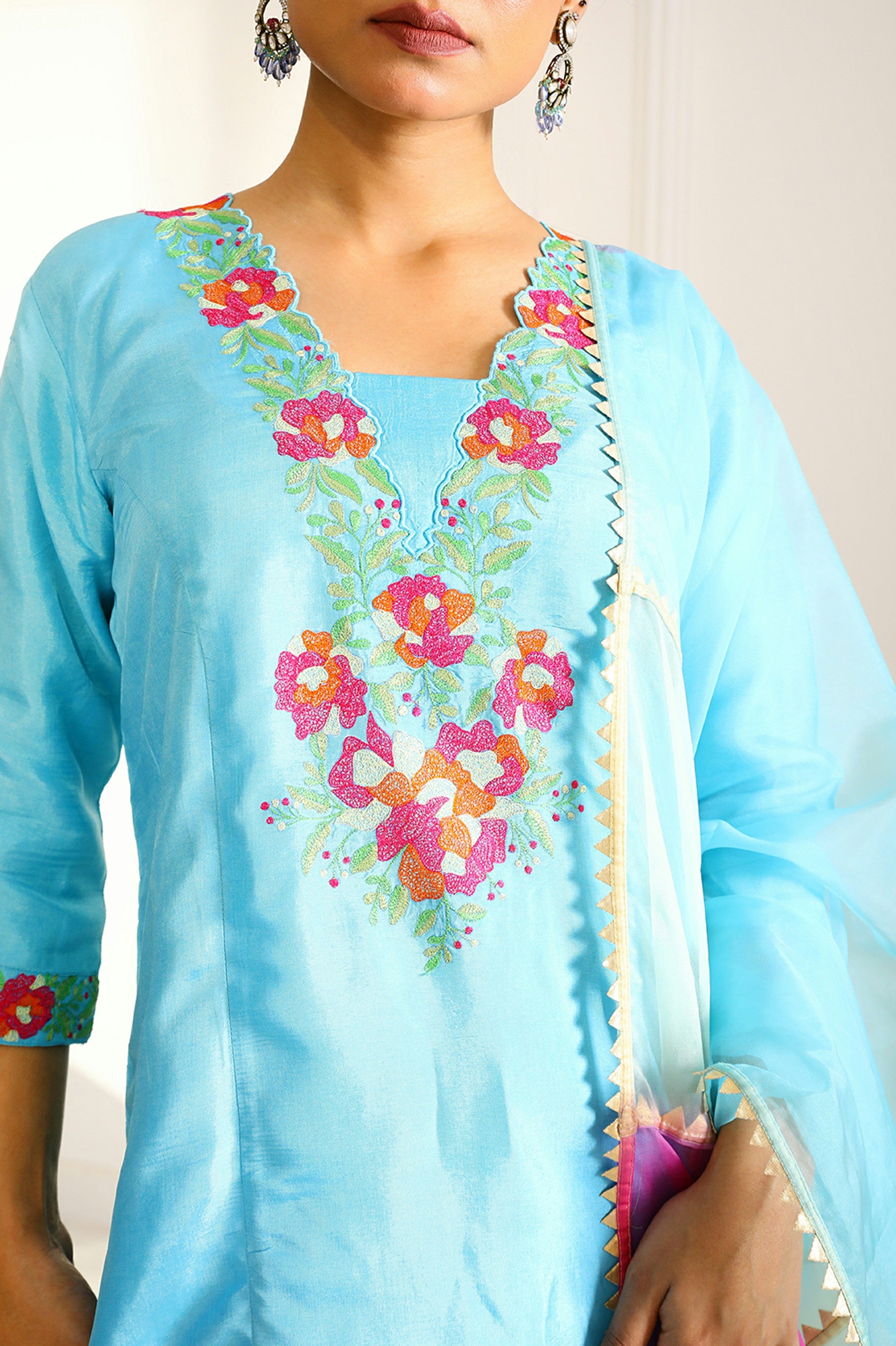 HANNAH BLUE SILK KURTA SET