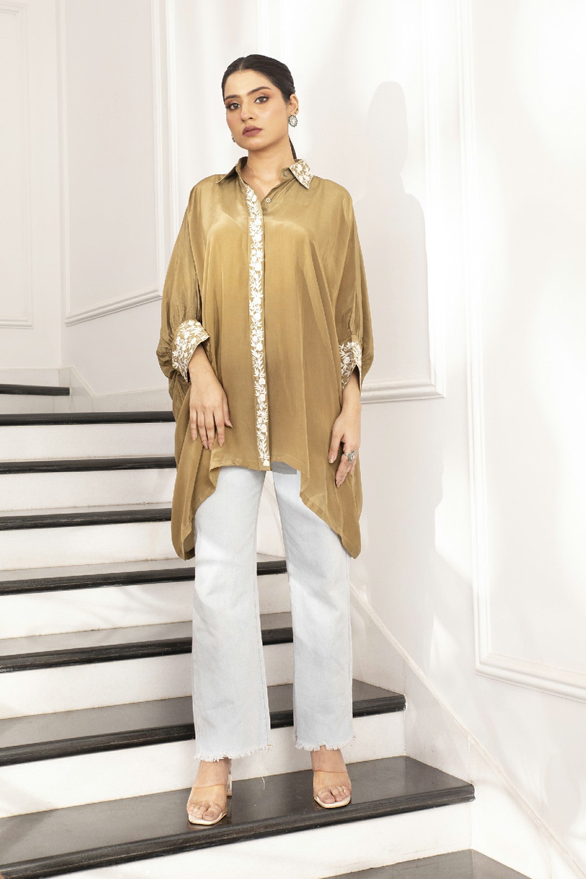 ZAHRA OLIVE CREPE SHIRT