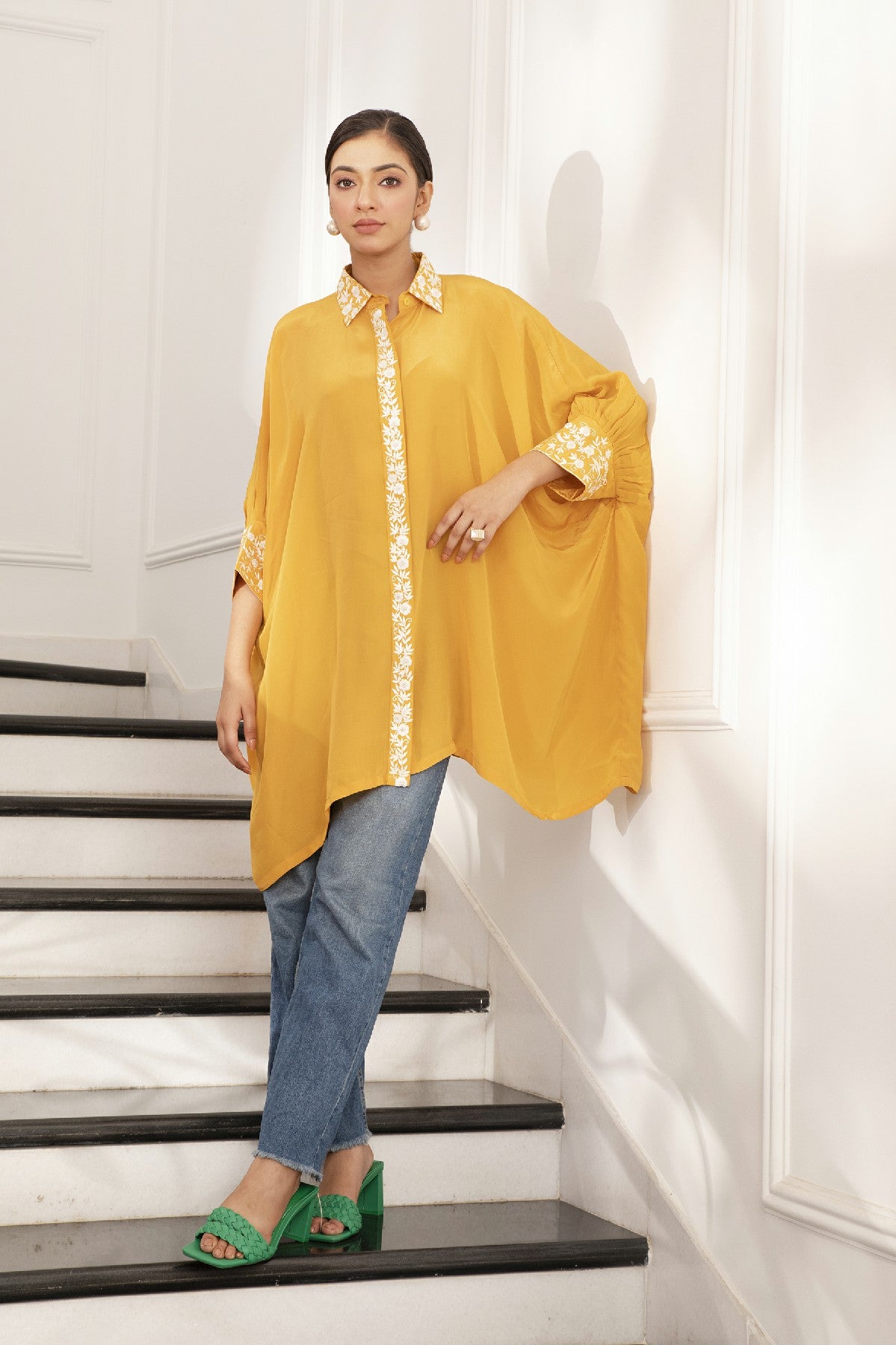 ZAHRA YELLOW CREPE SHIRT