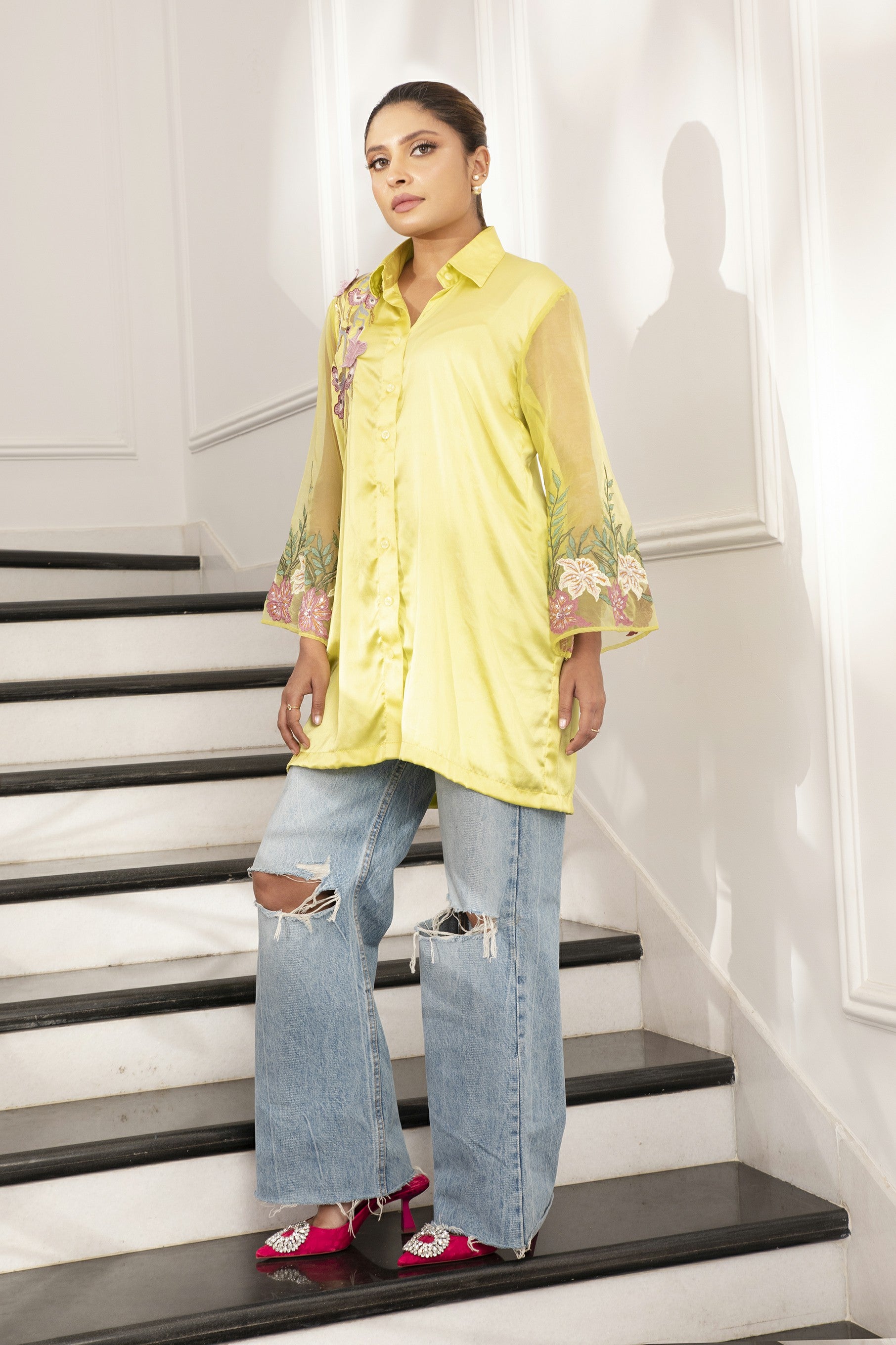 ZAYNA LIME SATIN SHIRT