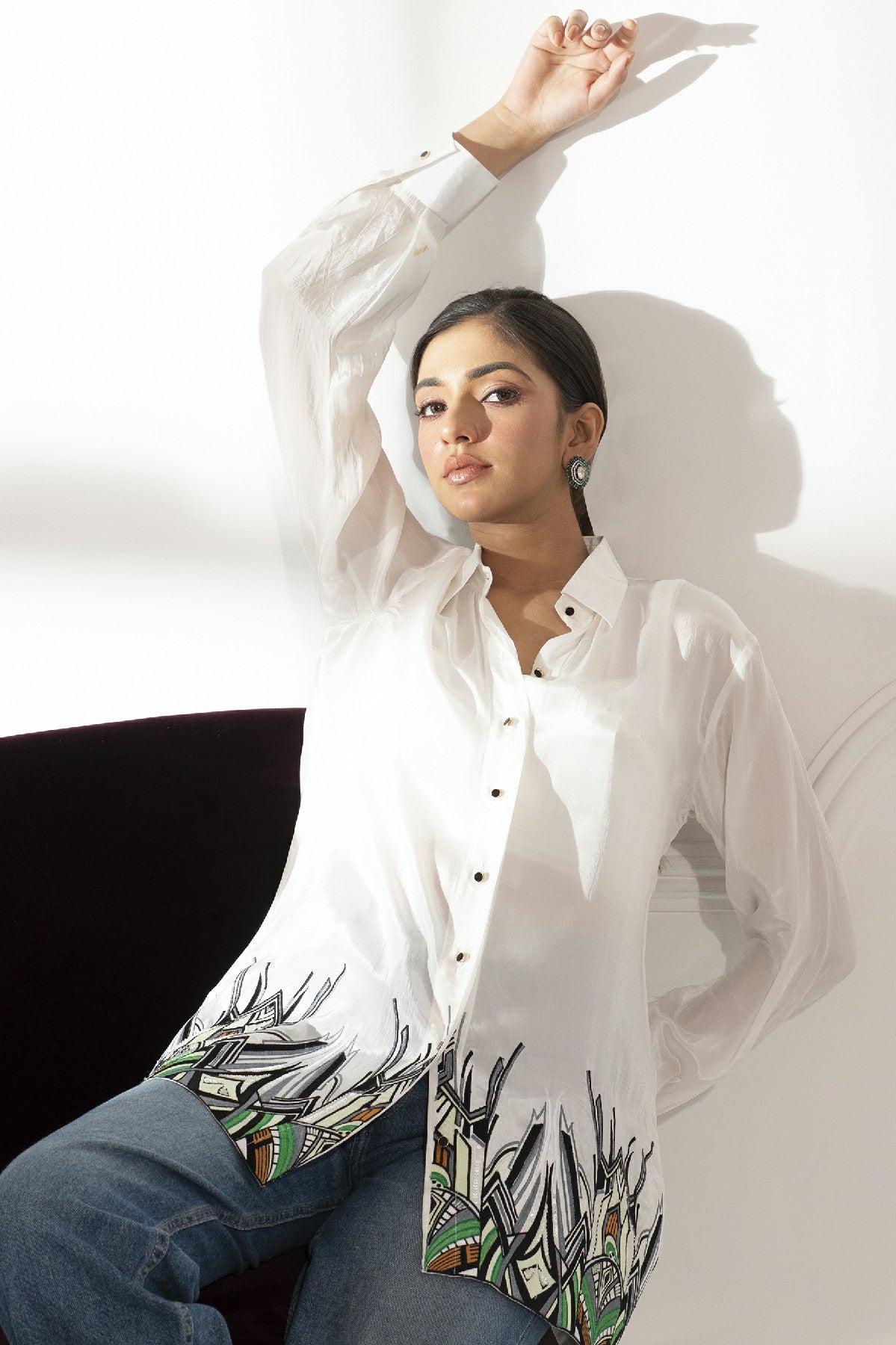 ANEESA WHITE CREPE SHIRT