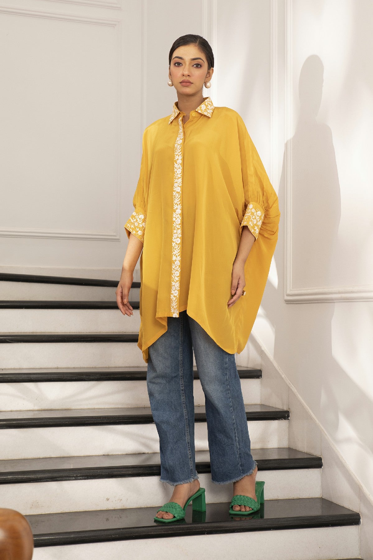 ZAHRA YELLOW CREPE SHIRT