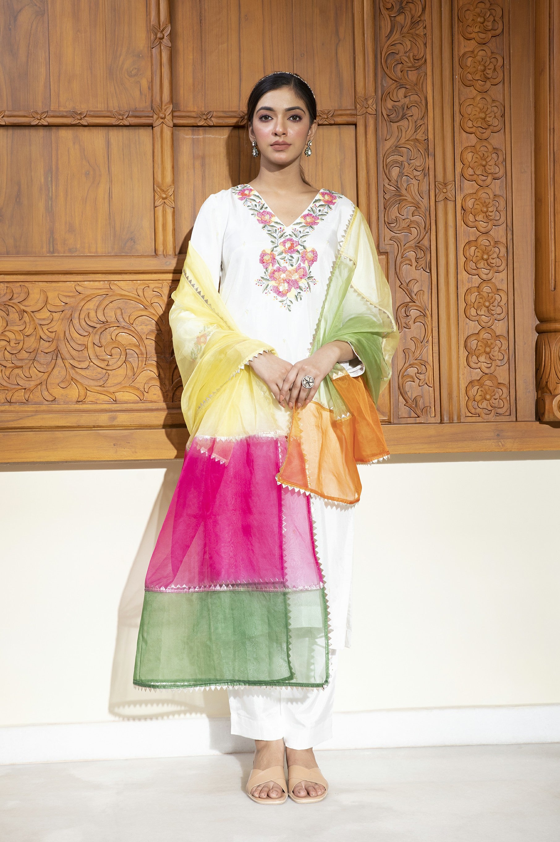 HANNAH WHITE SILK KURTA SET