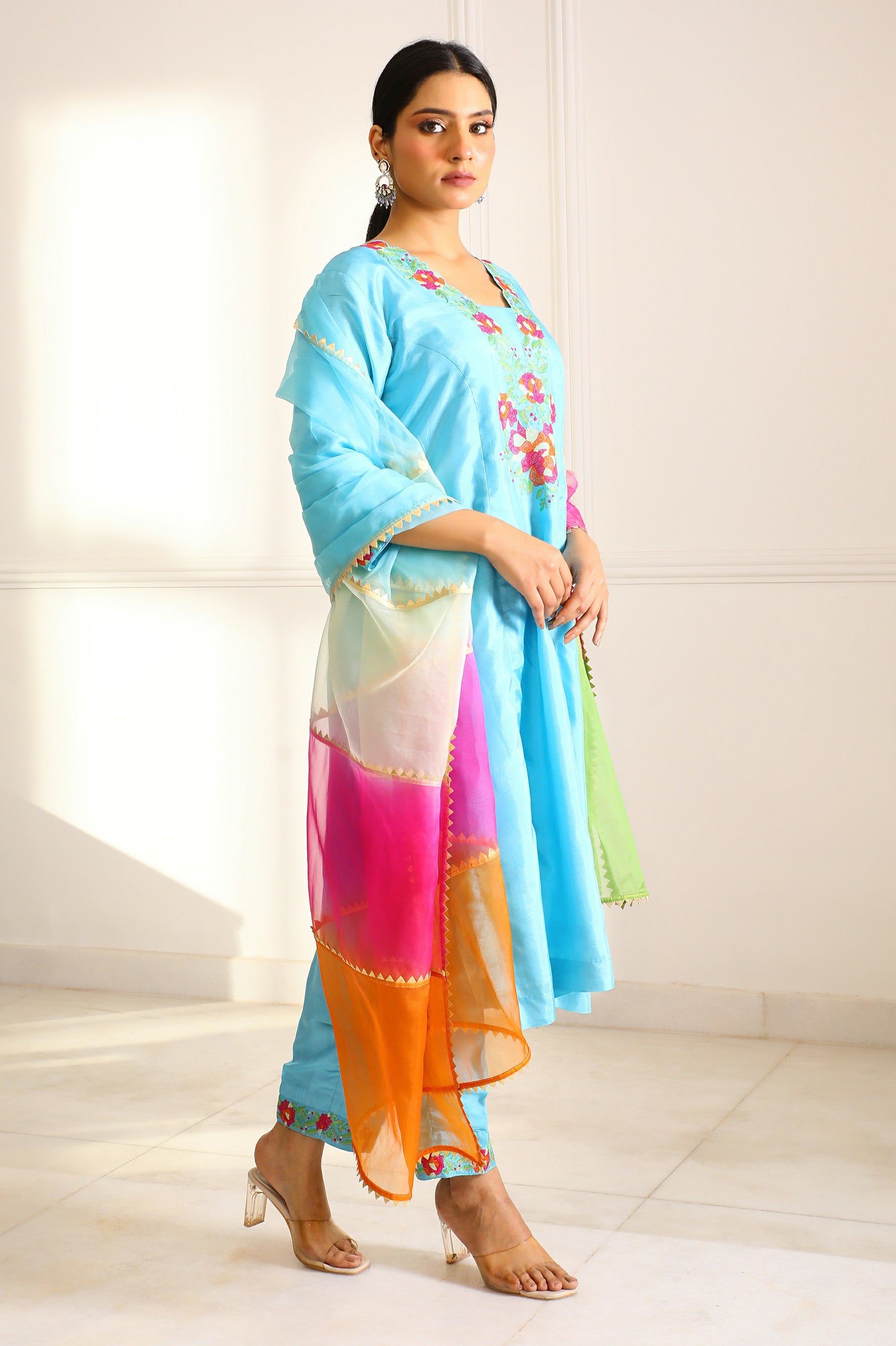 HANNAH BLUE SILK KURTA SET