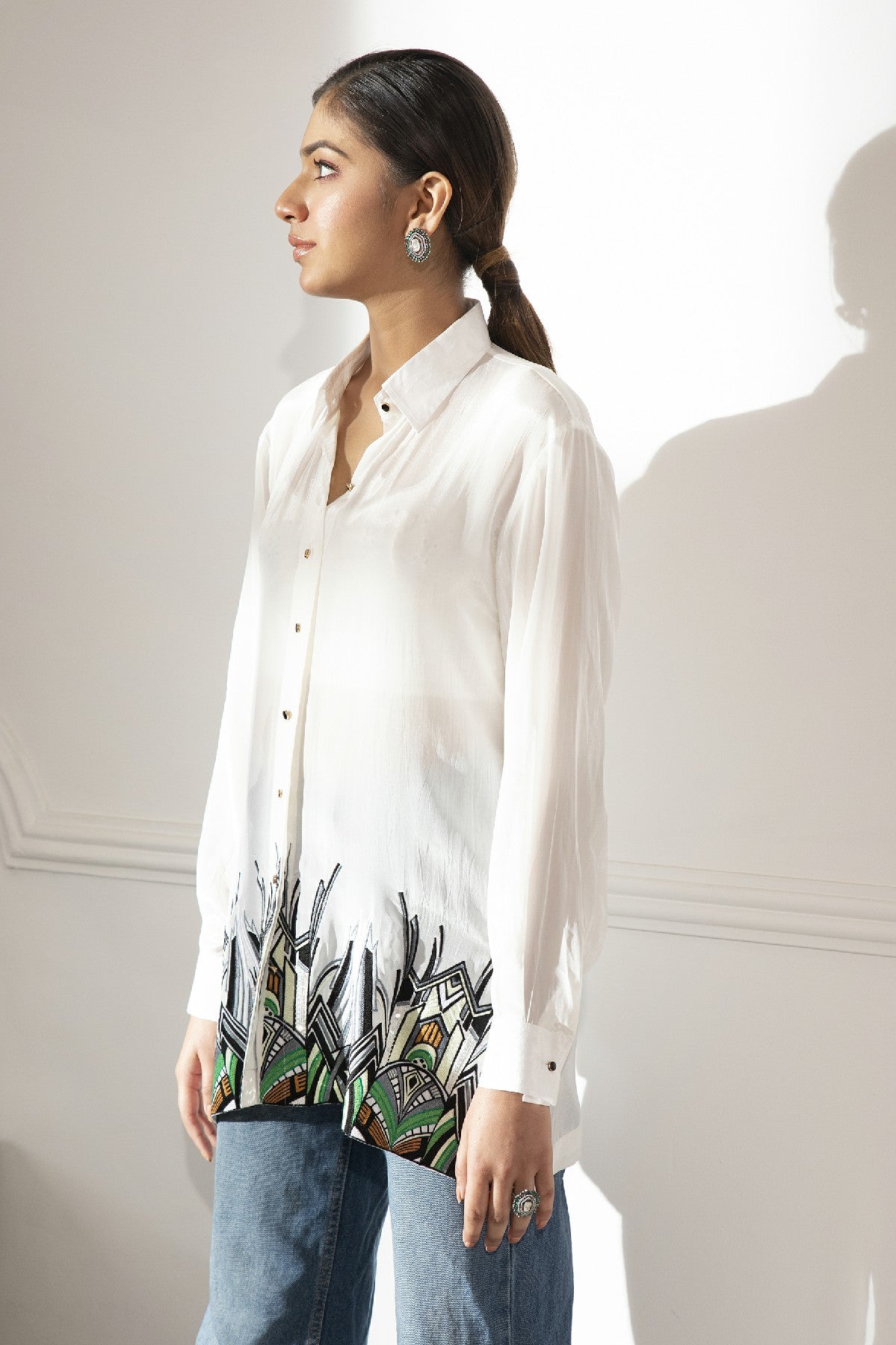 ANEESA WHITE CREPE SHIRT