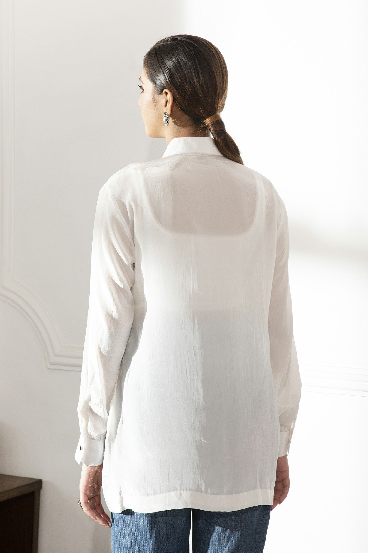 ANEESA WHITE CREPE SHIRT