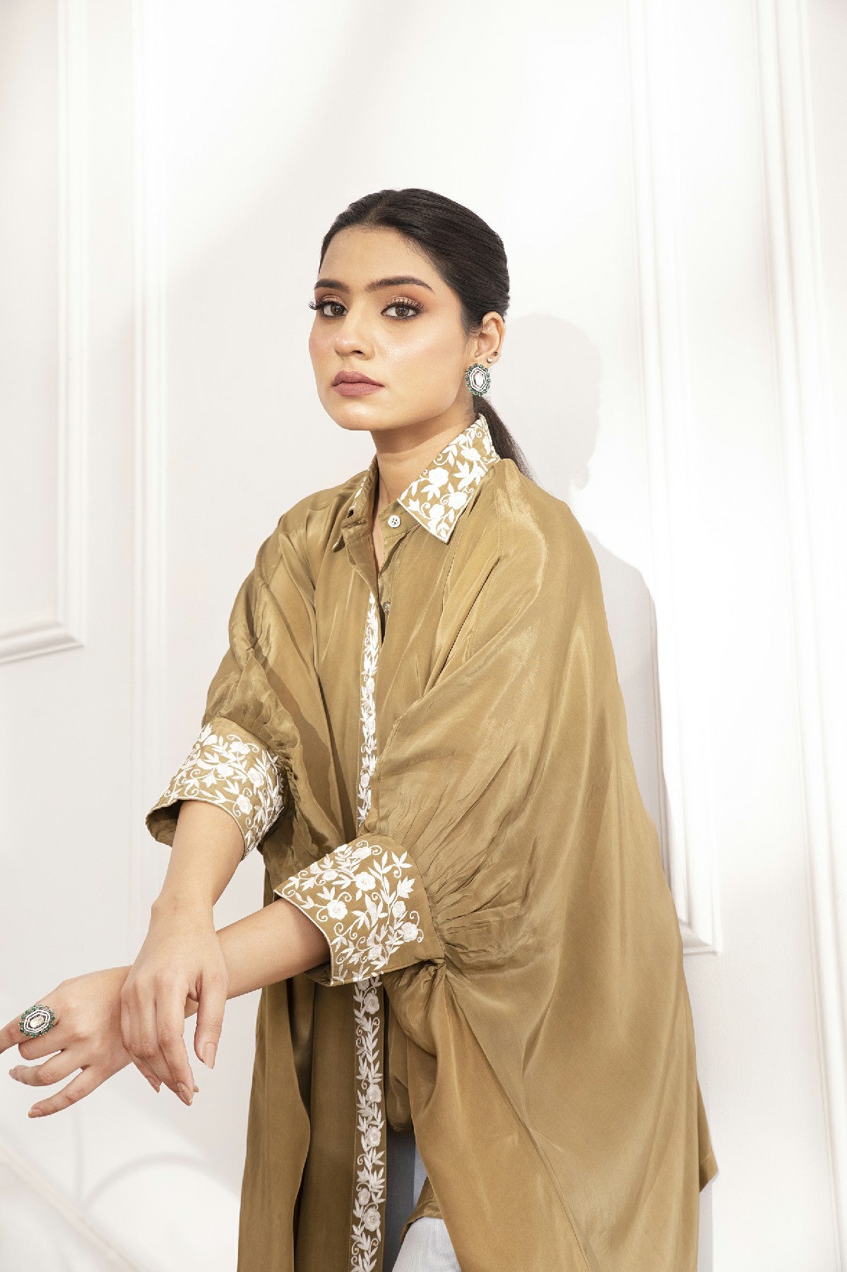 ZAHRA OLIVE CREPE SHIRT