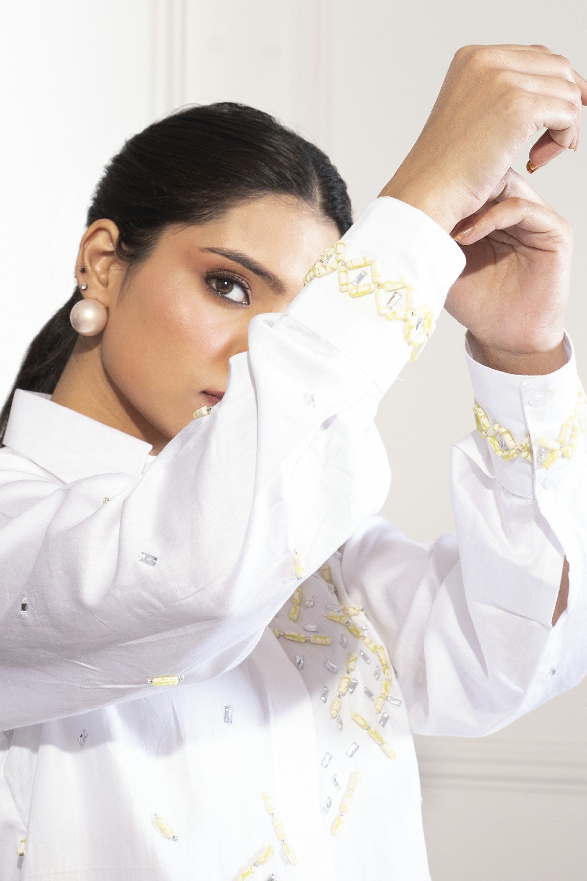 ANEESA WHITE CREPE SHIRT