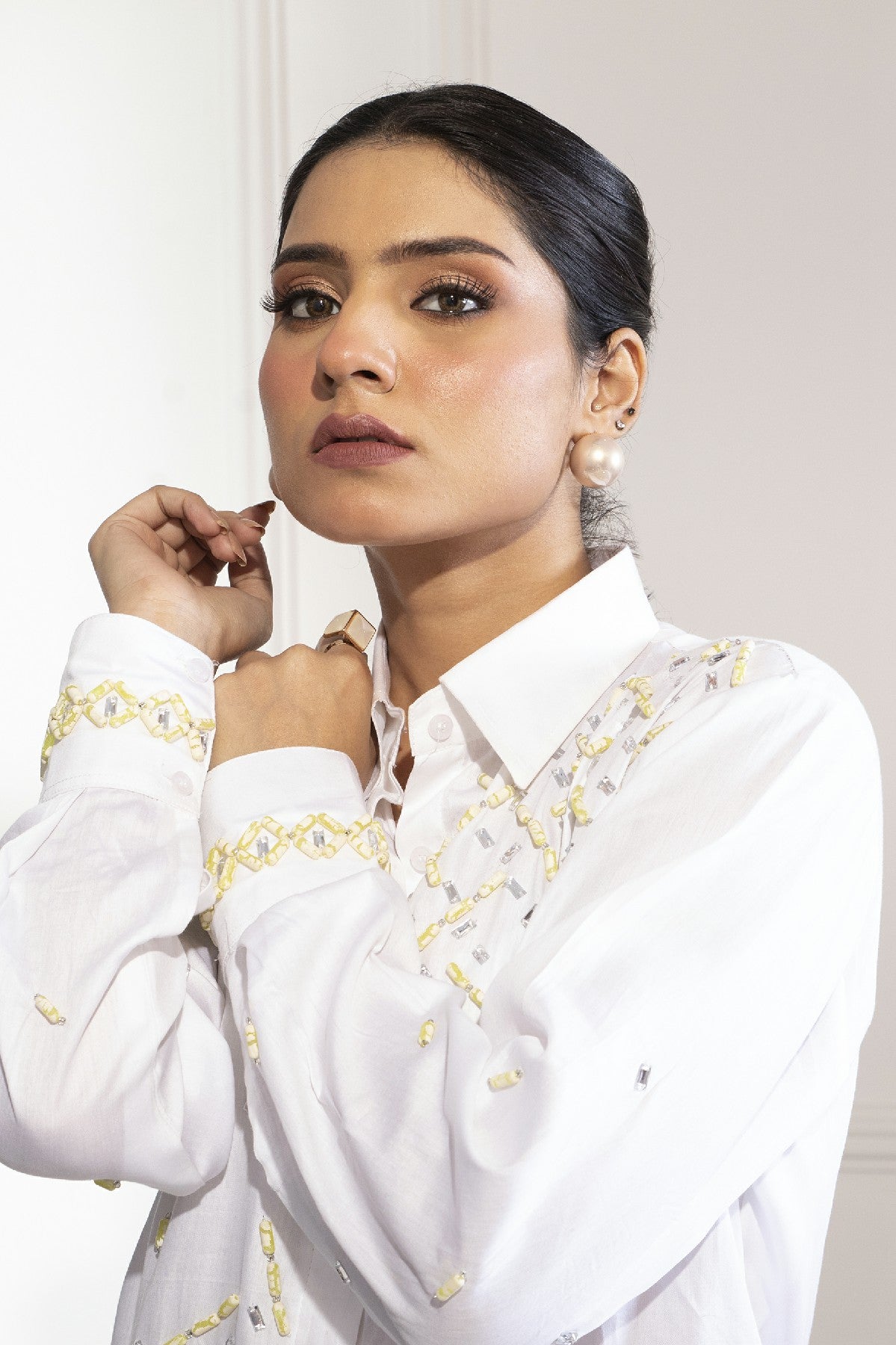 ANEESA WHITE CREPE SHIRT