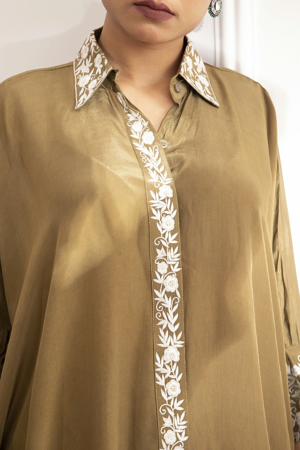 ZAHRA OLIVE CREPE SHIRT