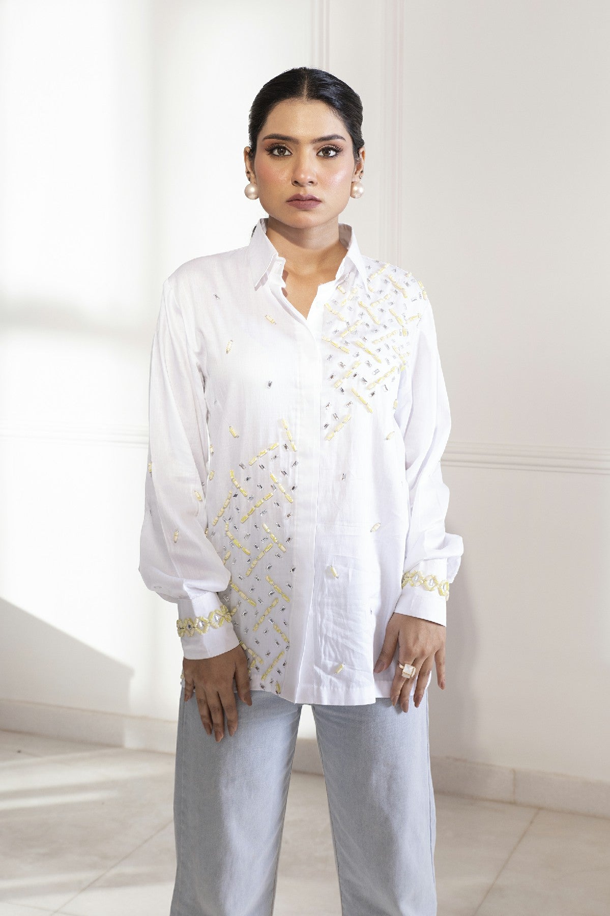 ANEESA WHITE CREPE SHIRT