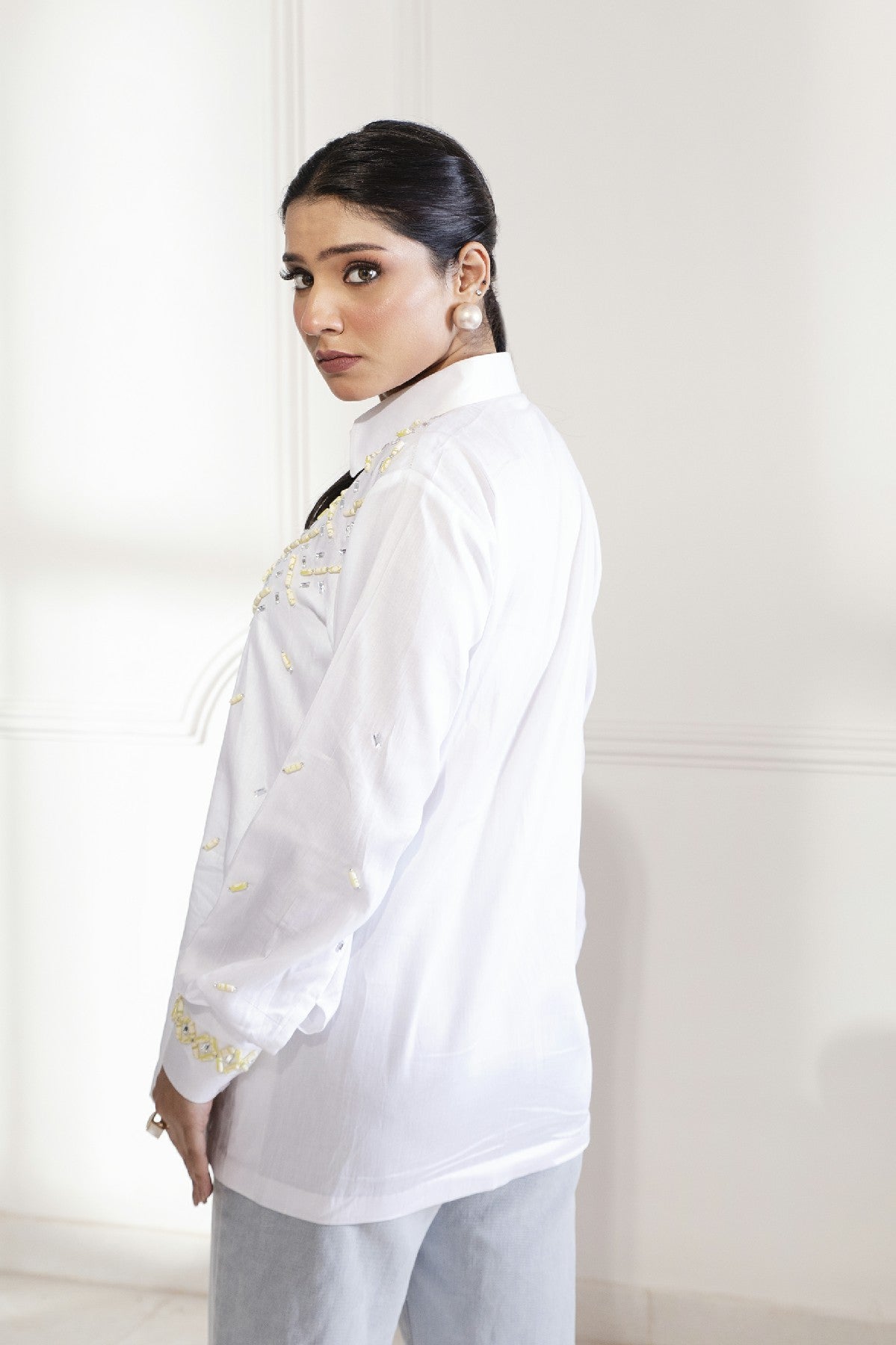 ANEESA WHITE CREPE SHIRT