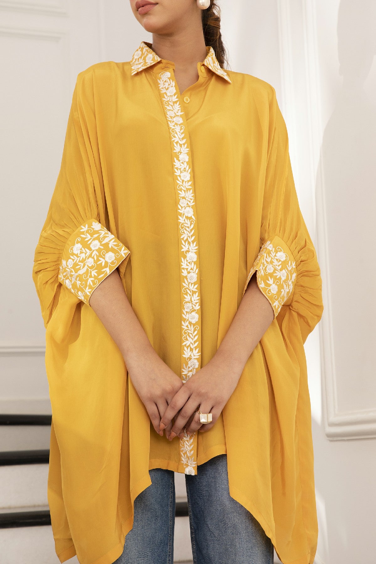 ZAHRA YELLOW CREPE SHIRT